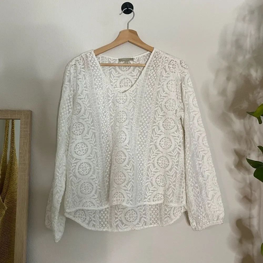Joan vass sheer Eyelit lace blouse